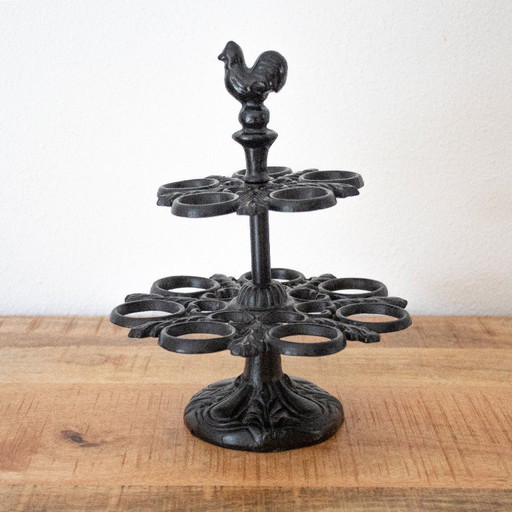 Vintage French Cast Iron Egg Stand with Rooster