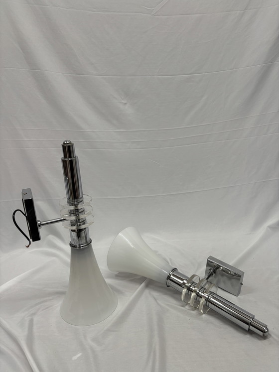 Image 1 of Set van 2 Vintage Art Deco Wandlampen Chroom & Glas Jaren 80