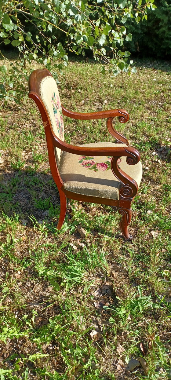 Cabriolet-Sessel aus der Restaurationszeit / 19. Jahrhundert – Textile, Wood (photo 4 of 5)
