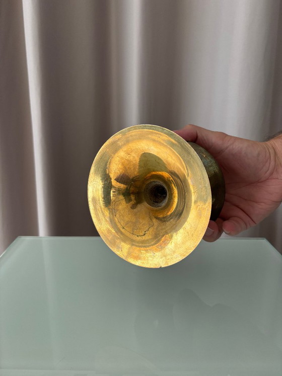 Vintage Brass Pedestal Candle Holder – Sculptural Mid-Century Design – Bronze (photo 7 of 9)
