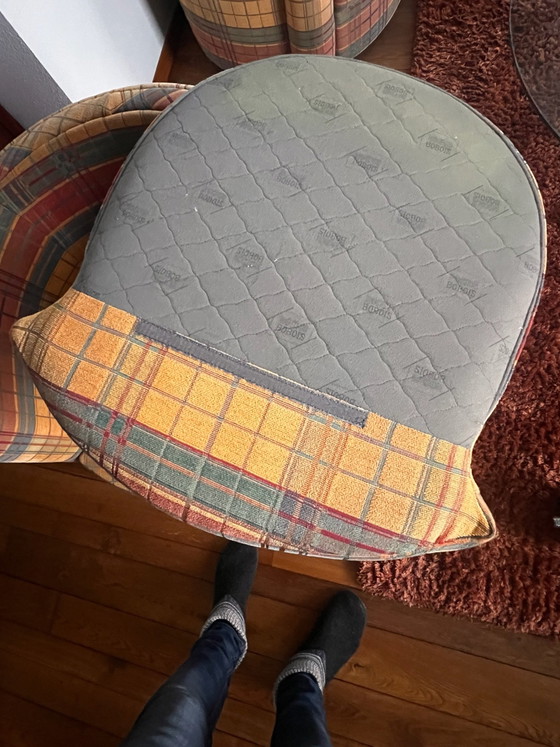 Set of 2 classic Roche Bobois Armchairs with plaid wool motif, Textile, Green (photo 7 of 12)