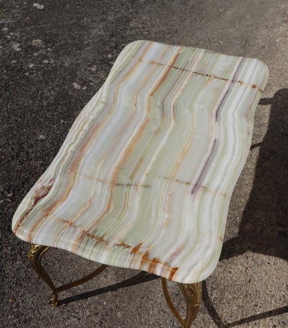 Image 1 of French Vintage Onyx Marble and Brass Coffee Table-Big Cocktail Table-Rare Lounge Table- Regency Style-70s
