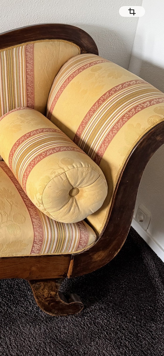 Image 1 of Sofá cama/diván Biedermeier antiguo - Rayas amarillas
