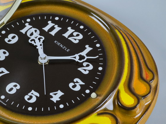 Image 1 of 1970s Vintage KIENZLE Fat-Lava Glazed Ceramic Wall Clock — West Germany Wave-Like Wall Clock.