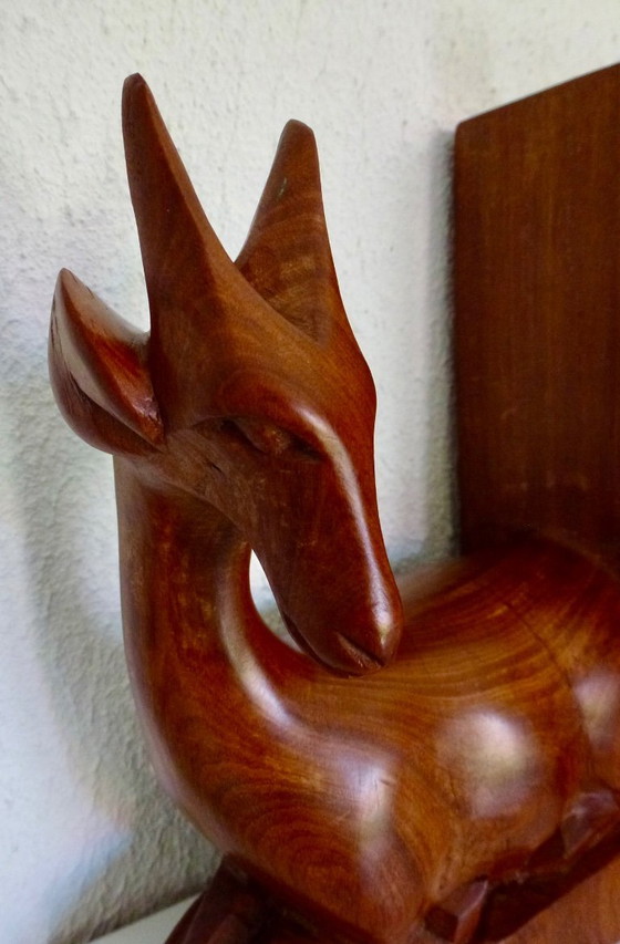 Image 1 of Vintage 2x wooden bookends in the shape of antelopes