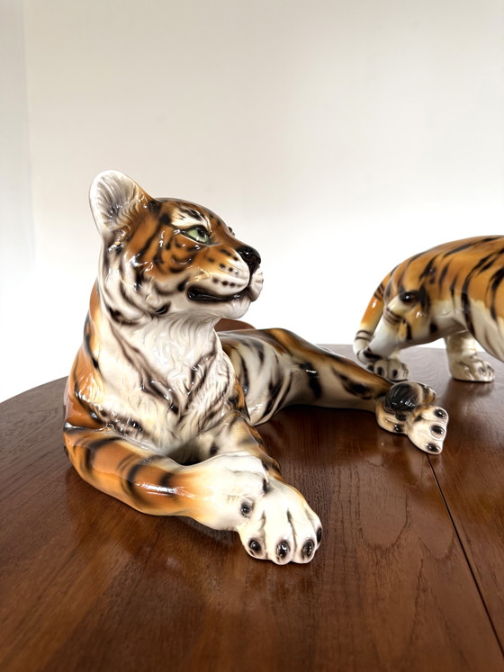 Image 1 of Set di 2 tigri in ceramica vintage, Italia anni '60