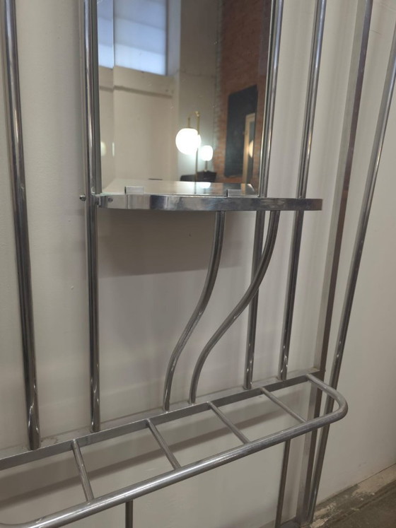 Image 1 of Appendiabiti da ingresso in alluminio stile Art Déco francese con specchio smussato