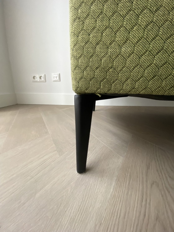 Image 1 of Sijben armchair in moss green fabric with matte black steel legs.