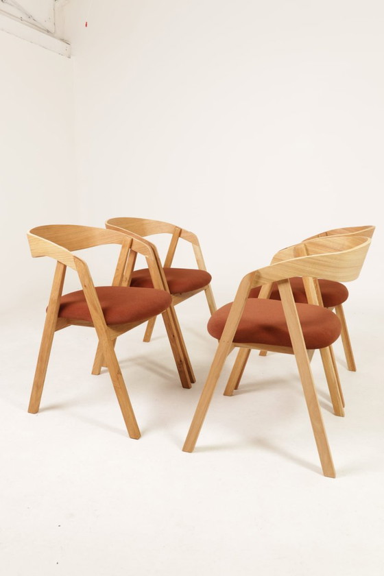 Image 1 of Esszimmerstühle aus Eichenholz, Kupfer und Samt, 6er-Set