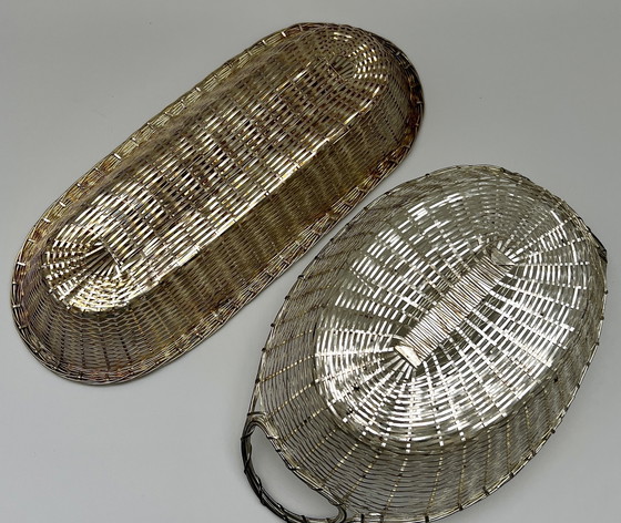 Image 1 of 2 cestini vintage in metallo, delicatamente intrecciati a mano