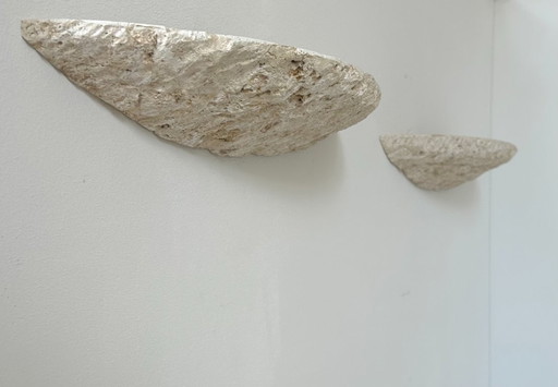 Coppia di applique vintage in pietra, beige naturale, Italia 1979