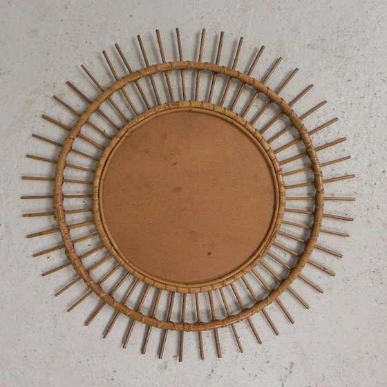 Ronde vintage bamboe spiegel met geslepen glas, jaren 50 (photo 7 of 9)