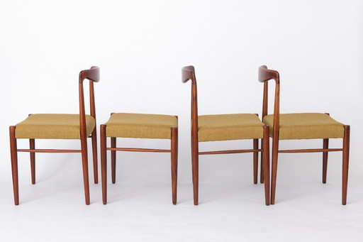 Set 5+1 Vintage Teak Dining Chair Set , 1970s German Lübke Style, Fully Restored Mid Century Chairs (5 Chairs + Stool)