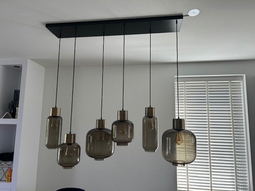 Masterlight Pendant lamp " Lett" matt gold 6 lts beam black 130x25