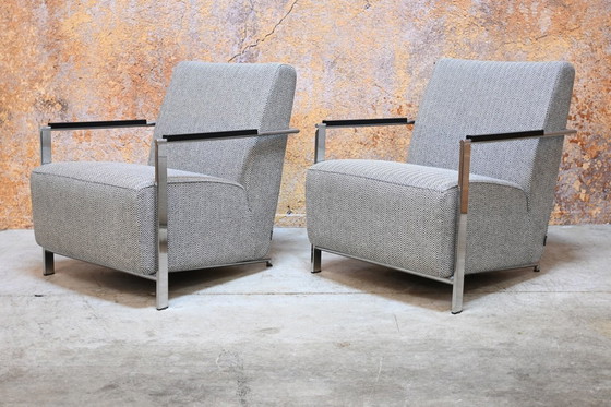 Image 1 of Twee Harvink Alowa design fauteuils bekleed met grijze wollen stof