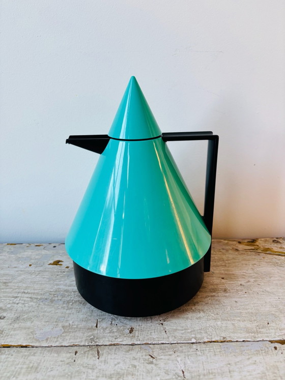 Thermos Emsa Rio degli anni '80 con caratteristico design conico 'Memphis' in turchese e nero (foto 2 di 10)