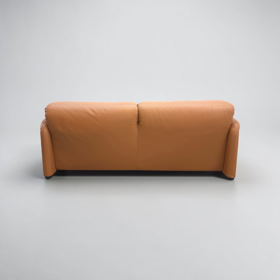 Image 1 of Canapé Cassina Maralunga avec pouf, canapé en cuir, pouf en cuir, cognac