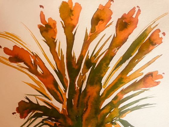 Bodegón firmado « Ramo de flores solares anaranjadas » – Arte, Paper (photo 5 of 11)