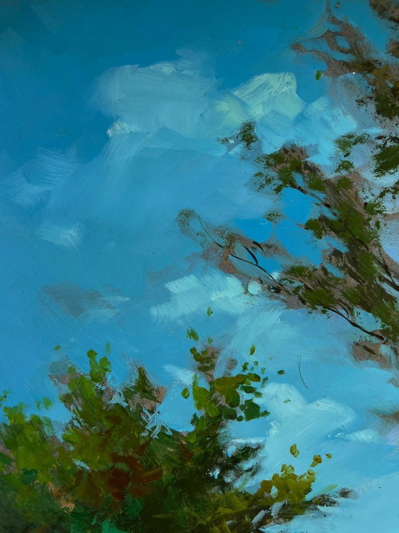 Original Oil Painting Summer River Landscape At the Village Shore – Paintings & Drawings, Mdf (photo 5 of 9)
