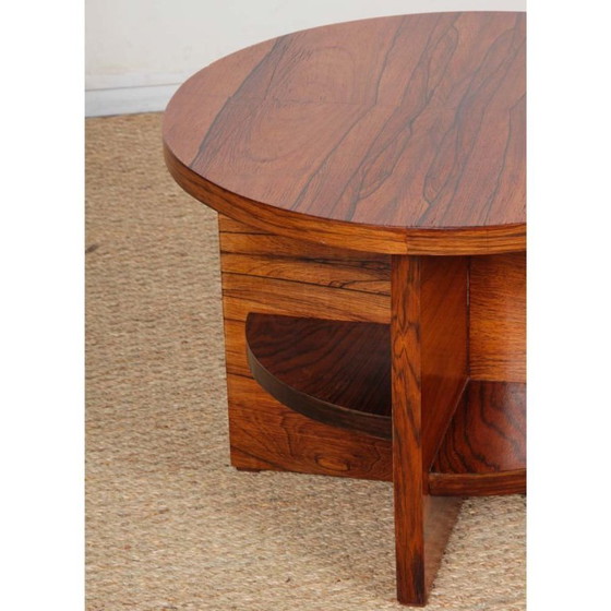 Image 1 of Ronde salontafel van walnoot- en palissanderhout, 20e eeuw