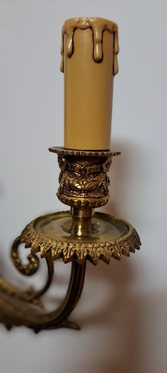 Antike Wandleuchte, Wandleuchten, Bronze, Stoff, Gold (Foto 6 von 7)