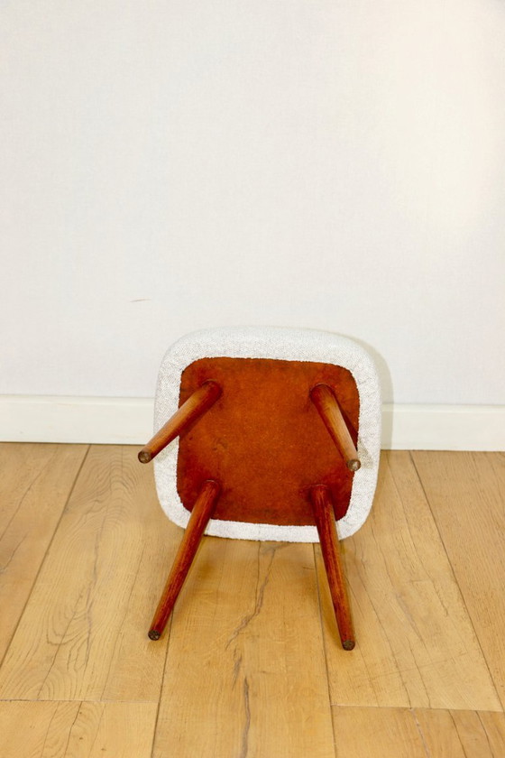 Image 1 of White-cream square stool Ivory vintage PRL 1970s