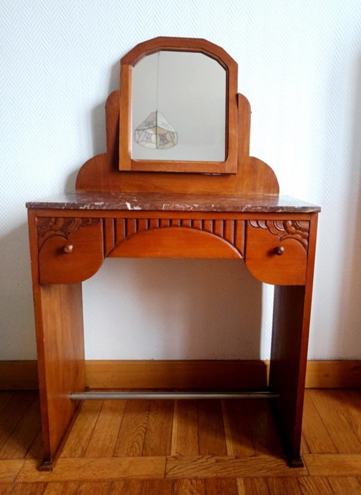 Tocador Art Déco en madera y mármol