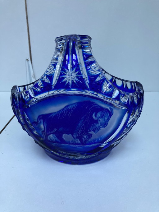 Panier En Cristal Republic Tchèque Bleu Cobalt Vintage 90’s