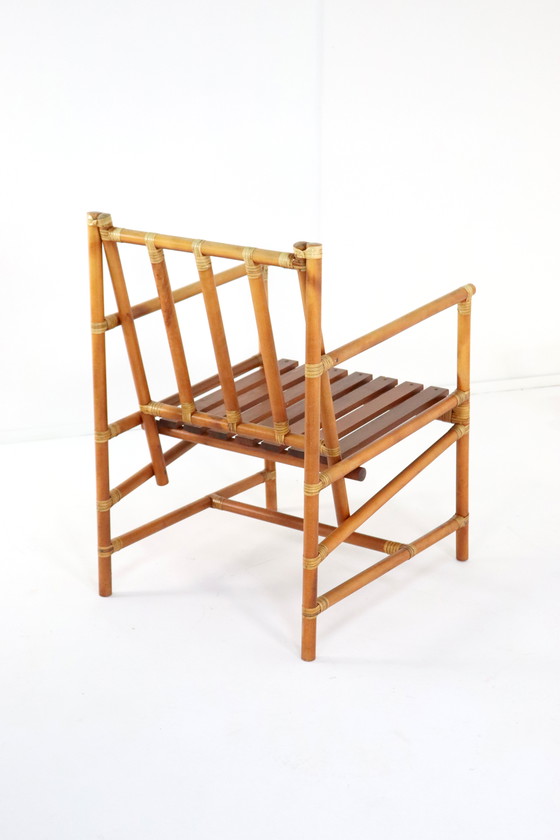 Image 1 of Set Of 4 Safari Bamboo Chairs + Table 'Geleen' Vintage