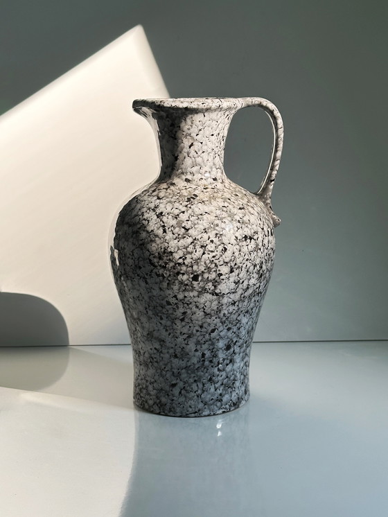 Image 1 of Vintage Scheurich Vase à anse 499-28 Postmoderne Moucheté Memphis Milano Style Gris Vase de fleurs Céramique