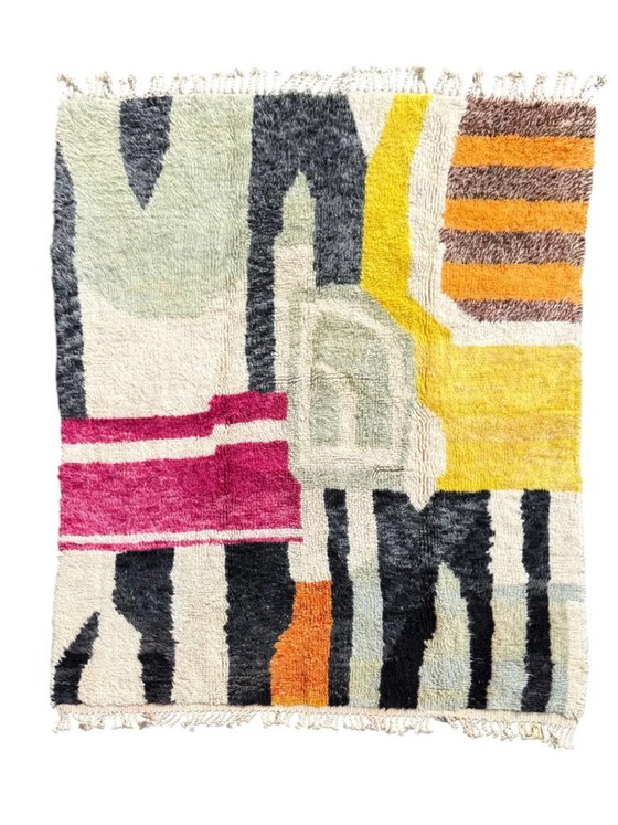 Image 1 of TAPIS MAROCAIN BERBERE 200x260 cm , Tapis coloré Beni Ourain, Tapis en laine fait main, Tapis shaggy, Tapis berbère décoratif, T