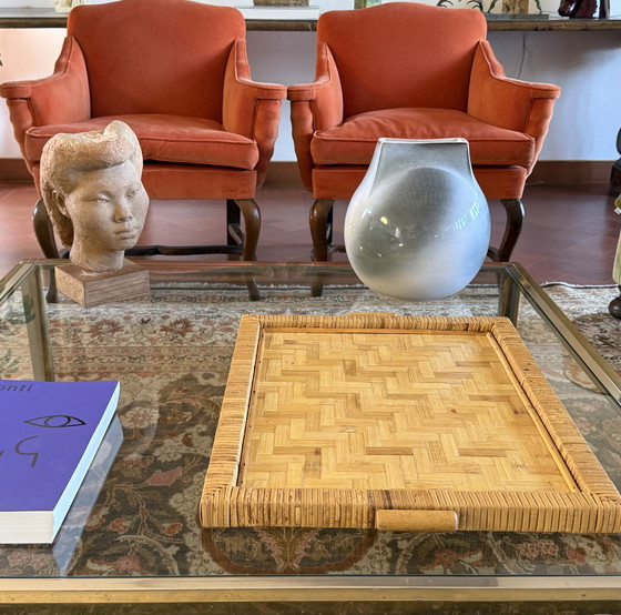 Image 1 of Vassoio Hollywood Regency in bambù e vimini, Italia anni '70