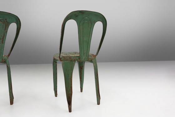 Image 1 of Set of 4 Vintage Green Model A Chairs from Tolix, France, 1950s