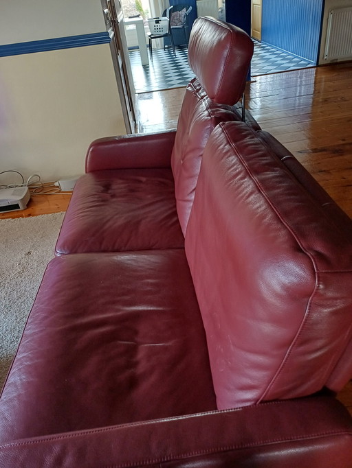 Musterring Red Leather Sofa, 2-3 Pers.