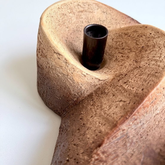 Image 1 of Vintage Wand Leuchte . Keramik . biomorphes Design . Brutalist . Space Age . Schamotte . Braun . Beige . Schwarz . 60er . 70er .