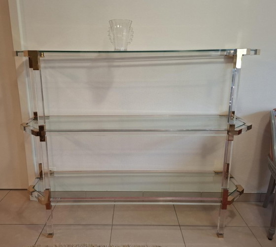 Image 1 of Hollywood-Regency-Bücherregal – Acrylglas & Messing – Stil der 1980er Jahre (Maison Jansen)