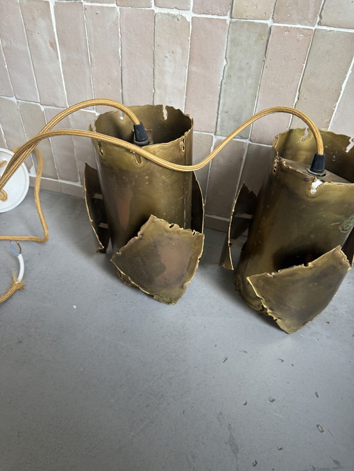 Brutalistische Hanglamp Van De Deense Ontwerper Svend Aage Holm Sørensen In Geoxideerd Messing Uit De Jaren 60