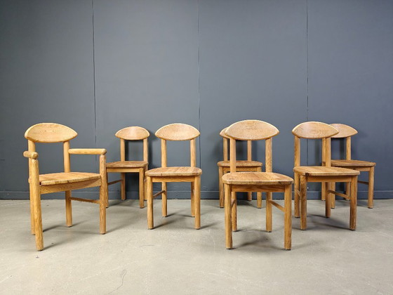 Image 1 of Vintage pine wood dining chairs - 1980s - set of 7