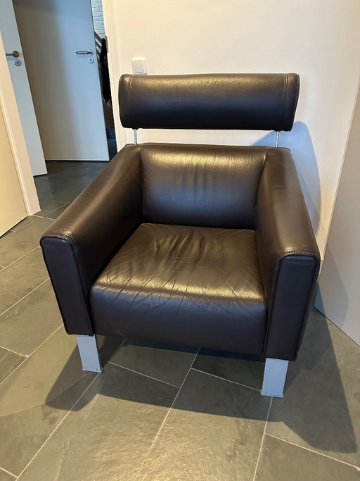 Fauteuil Leolux Patachou en cuir marron chocolat
