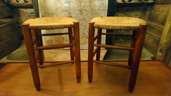Pair of beech stools with straw seats – Wood, Vintage (photo 16 of 16)