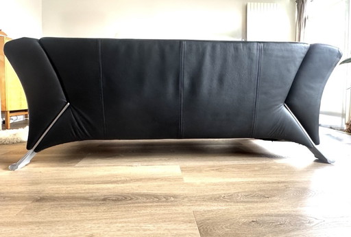Rolf Benz 322 black leather 2.5 seater sofa
