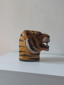 Old hand-painted papier-mâché children's theater mask tiger prop