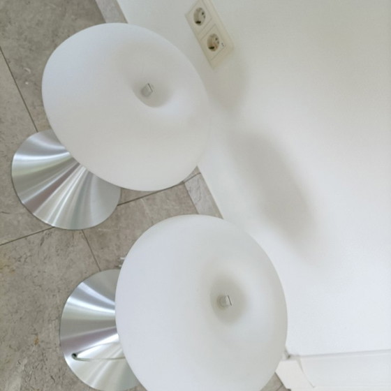 Set of two mushroom Table lamps, white and silver-colored, Steinhauer, Glass, Metal, Modern (photo 2 of 6)