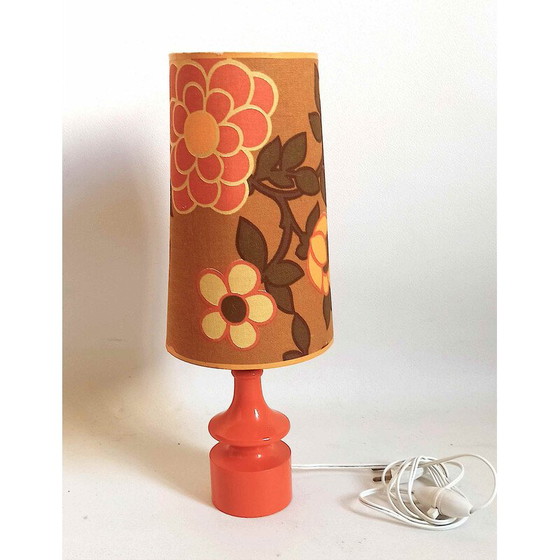 Image 1 of Vintage oranje nachtlampje met bloemmotief, 1960