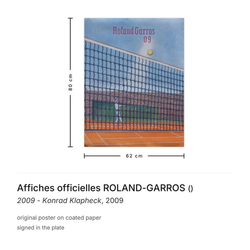 Affiches officielles ROLAND-GARROS 2009 - Konrad Klapheck Poster 2009