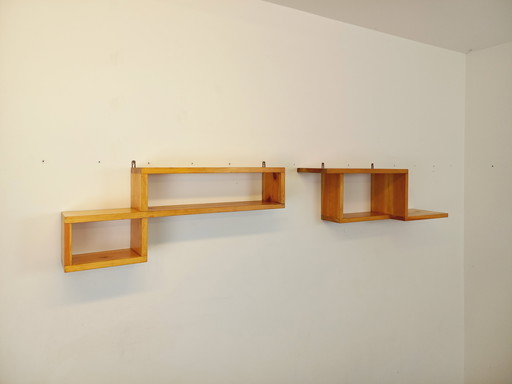 Pair Of Vintage 80's Cherry Wood Wall Shelves