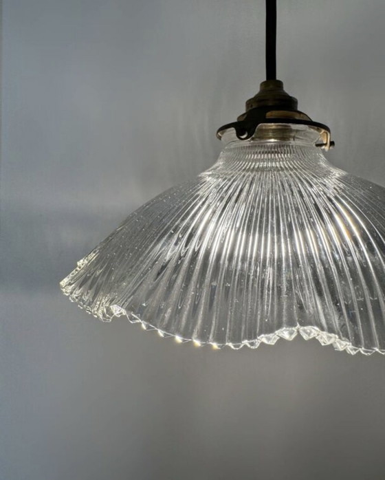 Image 1 of Suspension galette verre holophane années 50