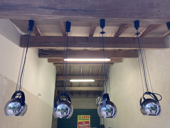 Image 1 of Pair of Chromed Metal Hangers, German Manufacture, 80's Hoffmeister Leuchten House