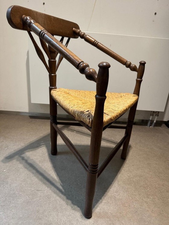 Image 1 of Poltrona in legno in stile edoardiano con seduta in vimini