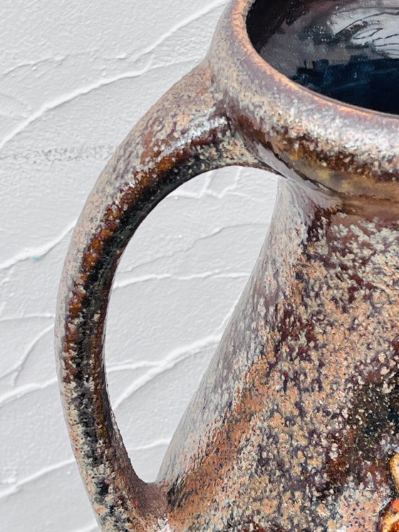 Image 1 of Grande vaso vintage della Germania Ovest, manici, decorazione floreale in rilievo